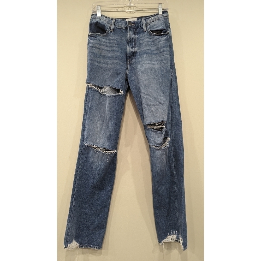Imaan x FRAME Le Slash Straight Leg Jeans in Foothill Wash Size 28
